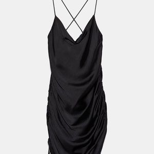 Zara black draped satin dress